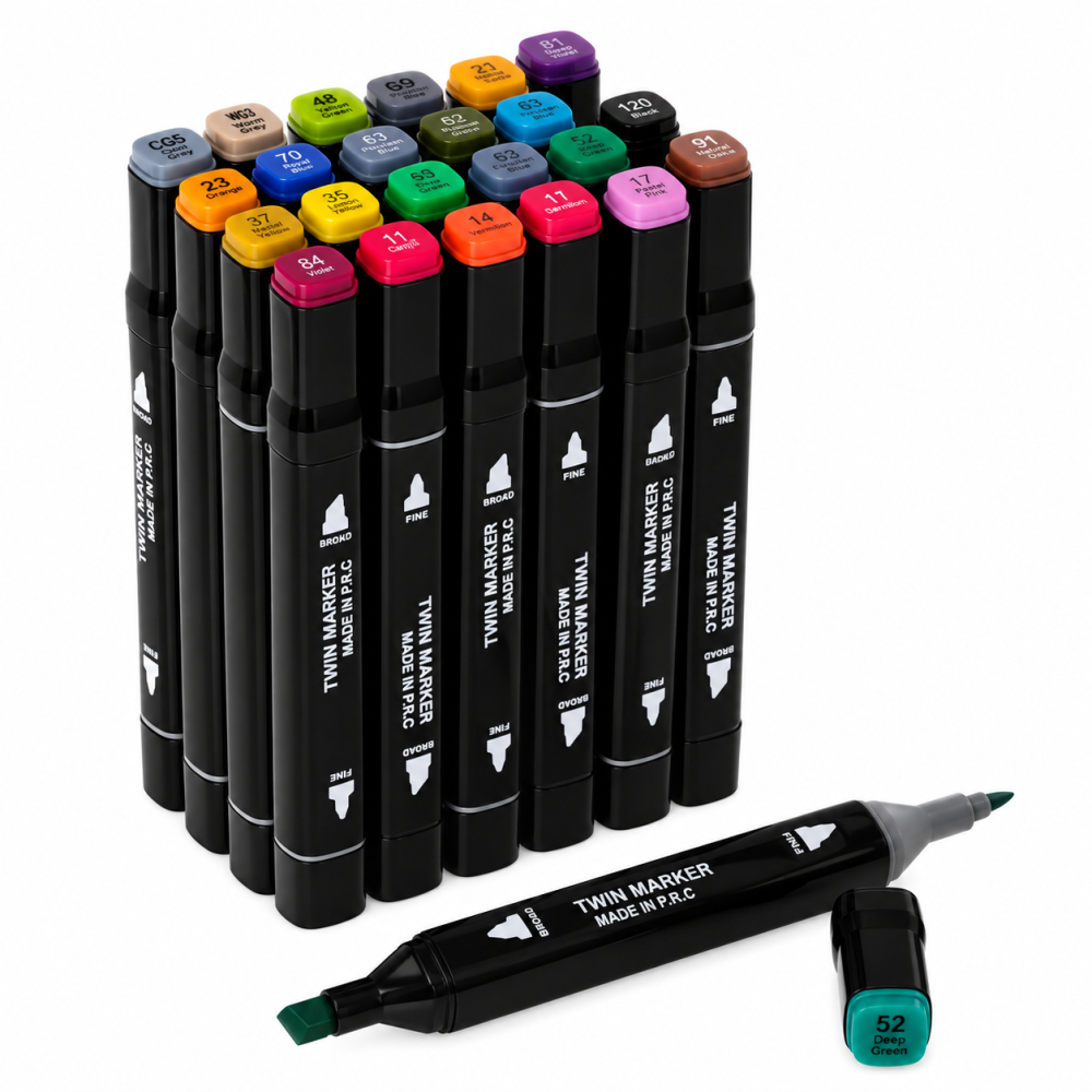 Set de 24 markere colorate,1 varf rotund subtire,1 varf inclinat gros,geanta depozitare inclusa [4]