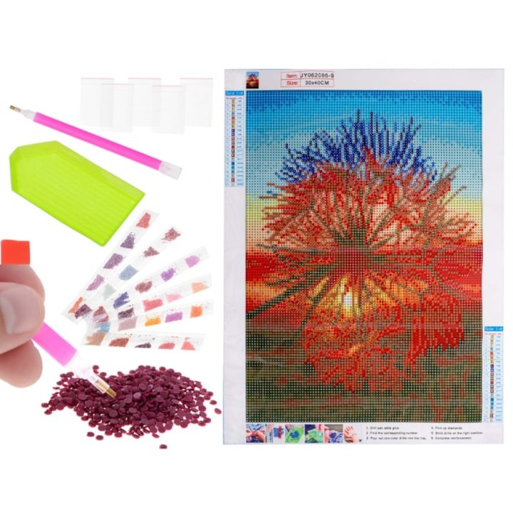 Set de broderie cu diamante 5D, tip mozaic, 40 x 30 cm, model papadie, accesorii incluse [1]