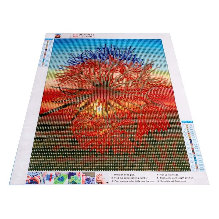 Set de broderie cu diamante 5D, tip mozaic, 40 x 30 cm, model papadie, accesorii incluse [10]