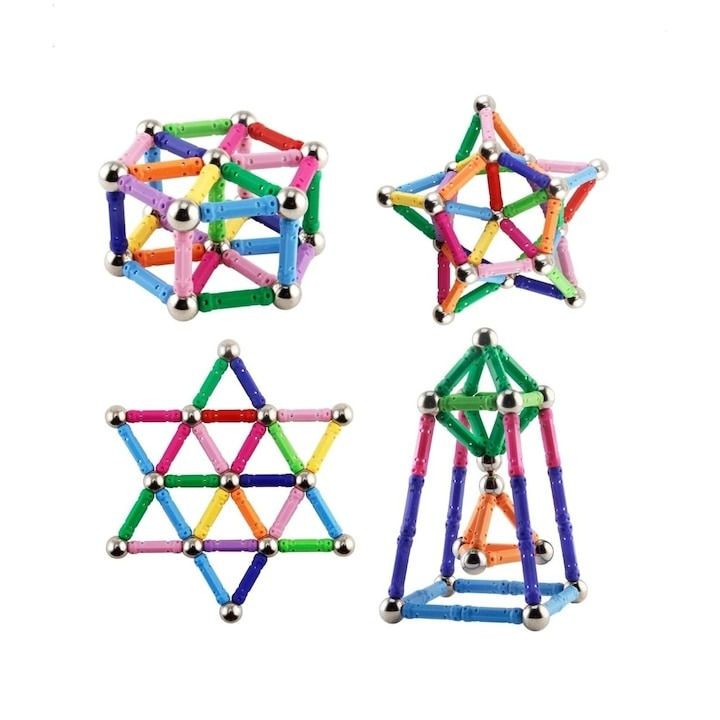 Set de constructie 3D, 50 piese, cu bile magnetice, tije din plastic, 4 culori diferite - Multicolor [5]