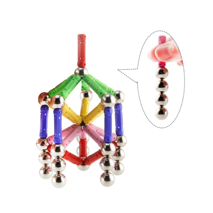 Set de constructie 3D, 50 piese, cu bile magnetice, tije din plastic, 4 culori diferite - Multicolor [3]