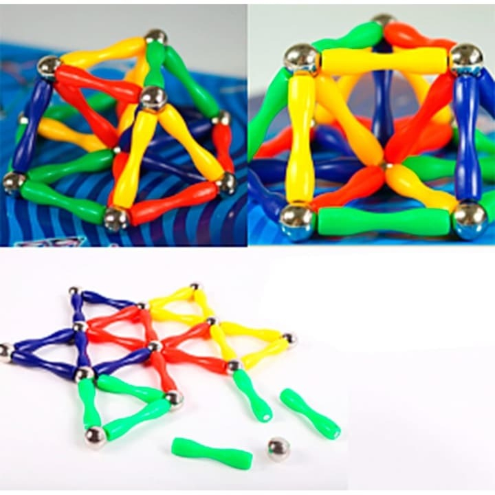 Set de constructie 3D, 50 piese, cu bile magnetice, tije din plastic, 4 culori diferite - Multicolor [4]