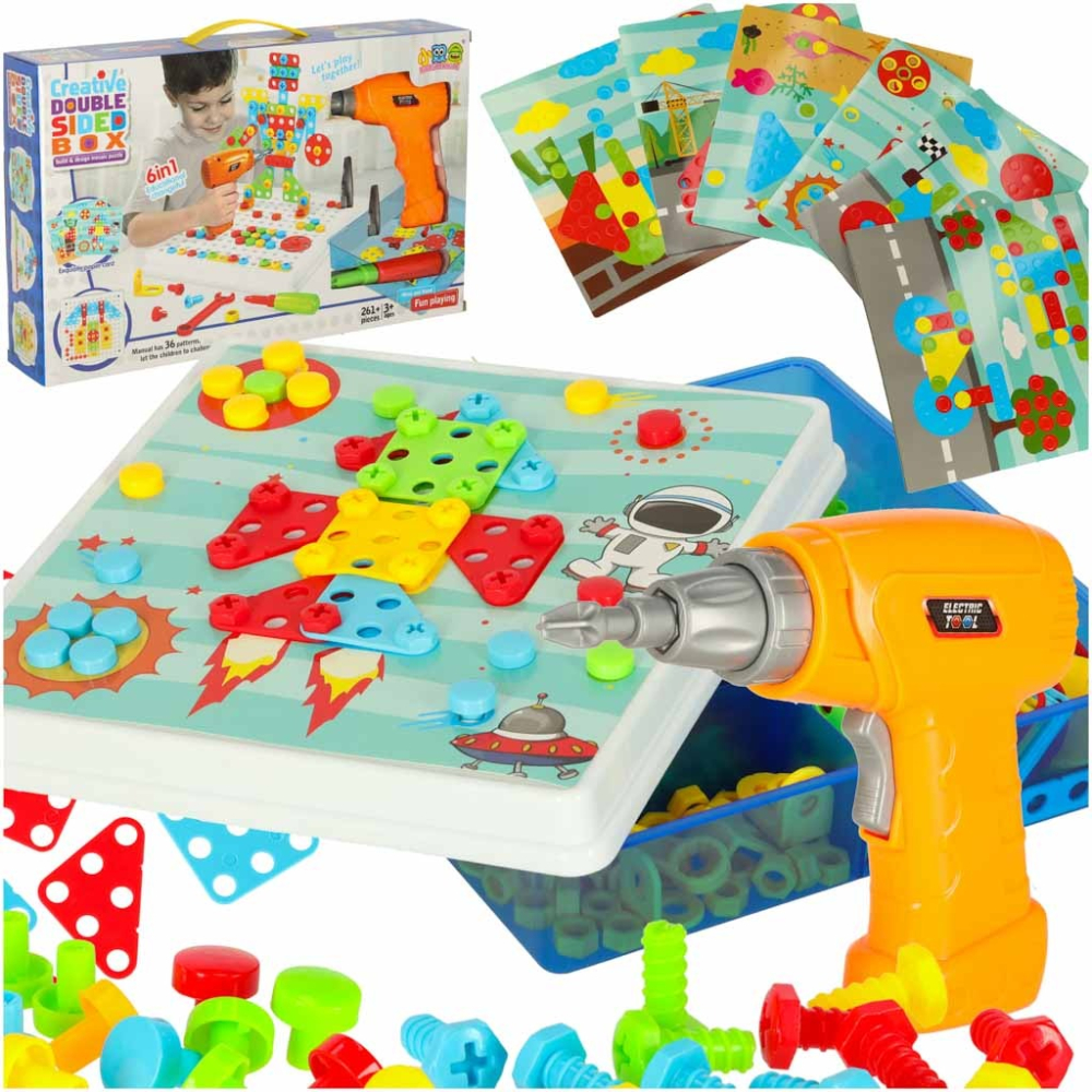 Set de constructie pentru copii, bormasina, suruburi, 261 piese, plastic, multicolor [1]