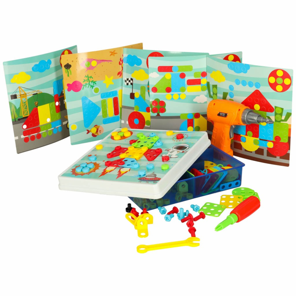 Set de constructie pentru copii, bormasina, suruburi, 261 piese, plastic, multicolor [7]