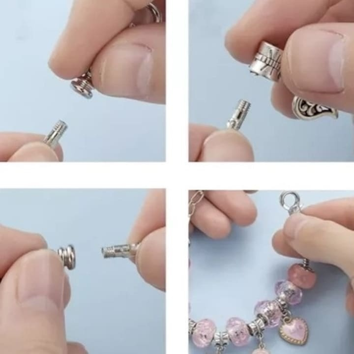 Set de creatie bijuterii, 66 elemente, confectionare bratari si lantisoare din charmuri, pentru copii 5+ ani, pentru dezvoltarea imaginatiei, include punga cadou si cutie depozitare, multicolor [10]