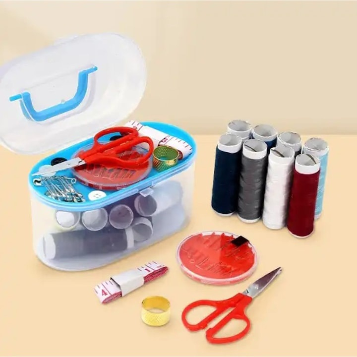 Set de croitorie, 32 de articole diferite, cutie cu clips pentru depozitare, plastic, 12.5 x 7.5 cm, multicolor [4]