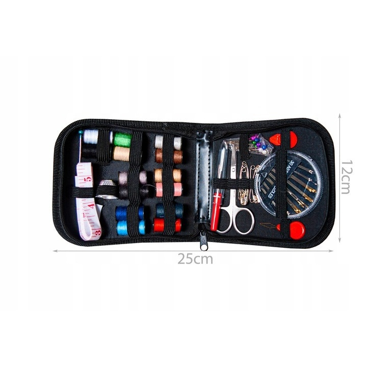 Set de croitorie, 70 articole diferite, husa depozitare cu fermoar, accesorii complete pentru coasere si reparatii, negru [7]