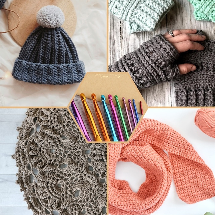 Set de crosetat 100 piese, ace din aluminiu si inox, accesorii complete, husa organizatoare inclusa, ideal pentru incepatori si avansati, multicolor [12]