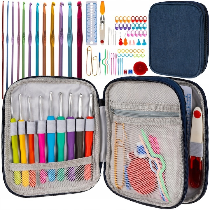 Set de crosetat cu 85 de piese, cu husa de depozitare – accesorii complete pentru proiecte creative si lucrari manuale precise [10]