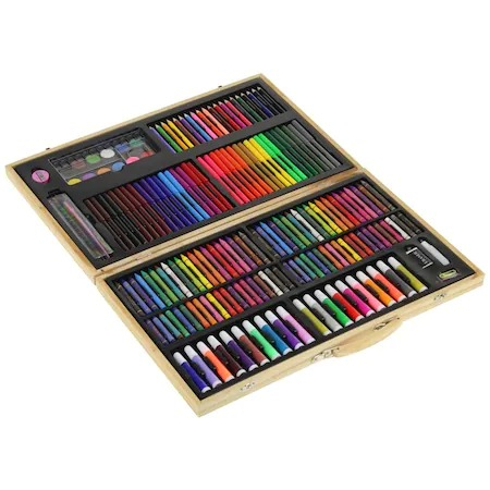 Set,trusa completa pentru copii,desenat,colorat si pictat,180 piese,trusa din lemn - Multicolor [3]