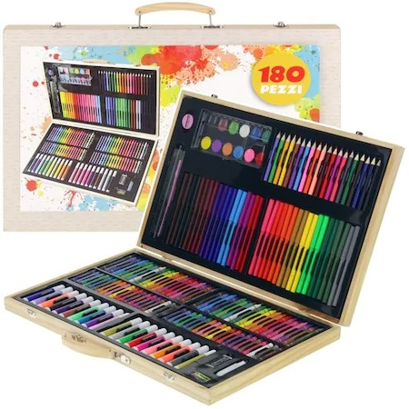 Set,trusa completa pentru copii,desenat,colorat si pictat,180 piese,trusa din lemn - Multicolor [5]