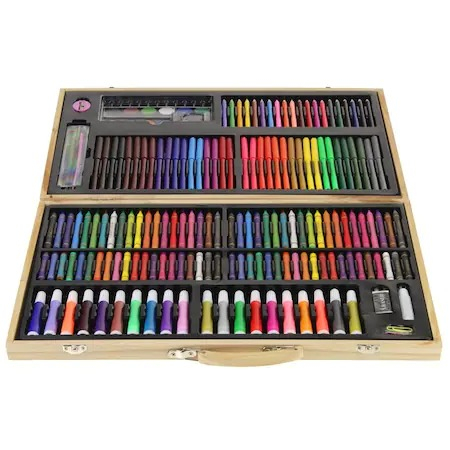 Set,trusa completa pentru copii,desenat,colorat si pictat,180 piese,trusa din lemn - Multicolor [4]