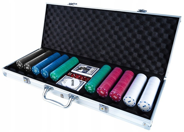 Set de poker cu 500 jetoane numerotate,trusa depozitare din aluminiu - Multicolor