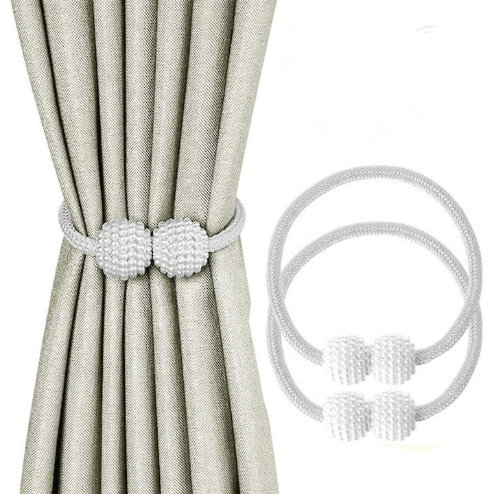 Set de prindere pentru draperii si perdele,4 magneti decorativi imprimati cu margele, tip snur - Alb [3]