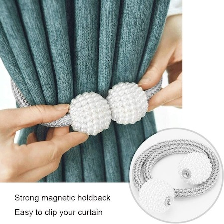 Set de prindere pentru draperii si perdele,4 magneti decorativi imprimati cu margele, tip snur - Gri [2]