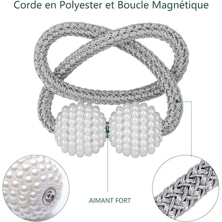 Set de prindere pentru draperii si perdele,6 magneti decorativi imprimati cu margele, tip snur - Gri [3]