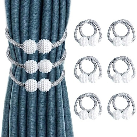 Set de prindere pentru draperii si perdele,6 magneti decorativi imprimati cu margele, tip snur - Gri [2]