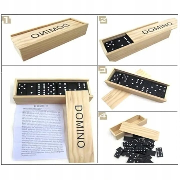 Set domino negru 14.5 x 5 x 3 cm, 28 piese, cutie din lemn cu capac culisant, joc clasic de strategie pentru copii si adulti [3]
