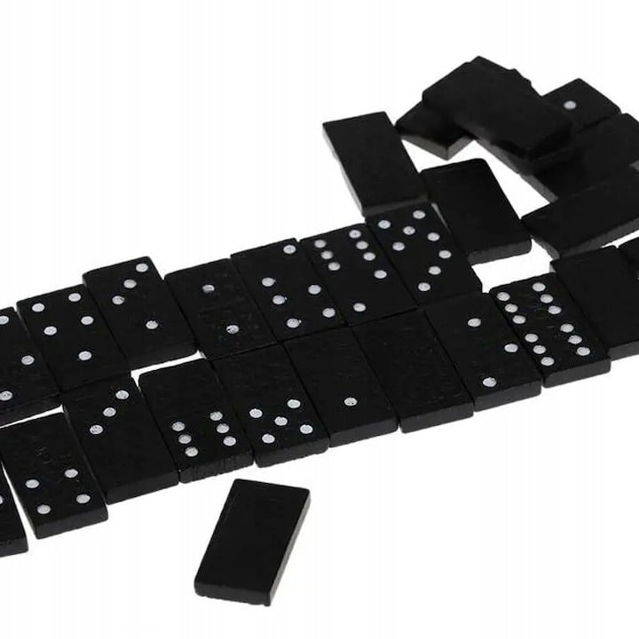 Set domino negru 14.5 x 5 x 3 cm, 28 piese, cutie din lemn cu capac culisant, joc clasic de strategie pentru copii si adulti [5]