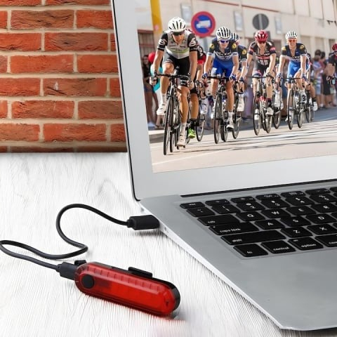 Set far si stop pentru bicicleta ,model Bike Light, autonomie 4 ore,alimentare USB, rezistenta la apa + set 2 capace valva, rosu [5]