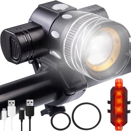 Set far si stop pentru bicicleta, lumina LED, reincarcabil USB, 1200 mAh, aluminiu si ABS [2]