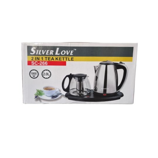 Set fierbator electric din inox, 1800W, capacitate 2l, cana de sticla cu sita de inox 1.5l, termostat automat, suport prevazut cu plita pentru mentinerea calda a bauturilor [4]