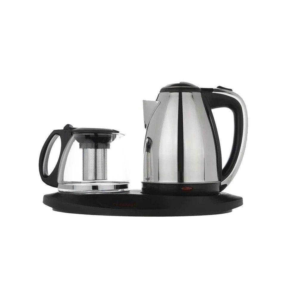 Set fierbator electric din inox, 1800W, capacitate 2l, cana de sticla cu sita de inox 1.5l, termostat automat, suport prevazut cu plita pentru mentinerea calda a bauturilor [2]