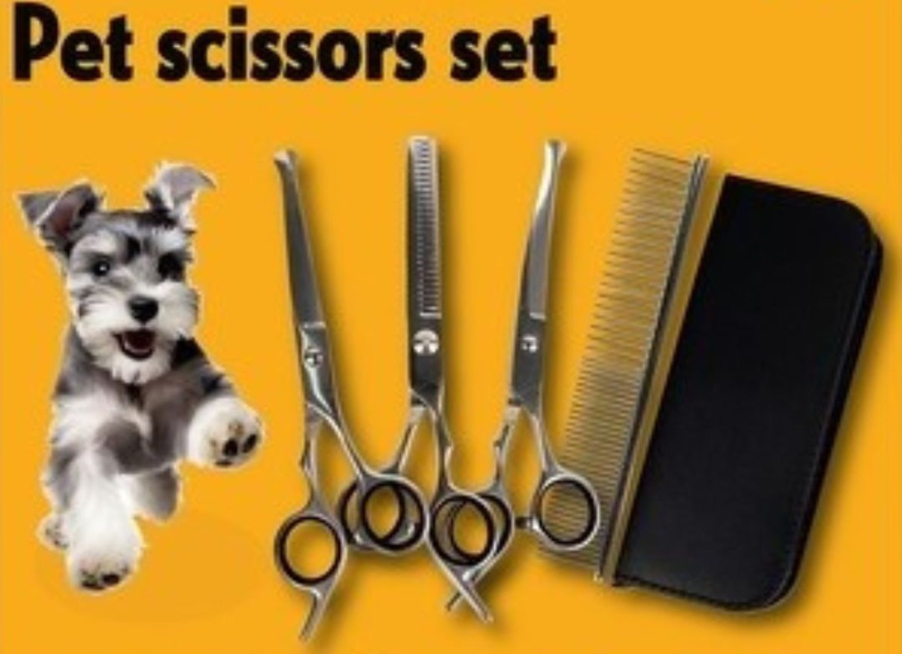 Set foarfece tuns caini profesional 3 piese, inox, varf rotunjit siguranta, pieptene si accesorii, pentru grooming complet [11]