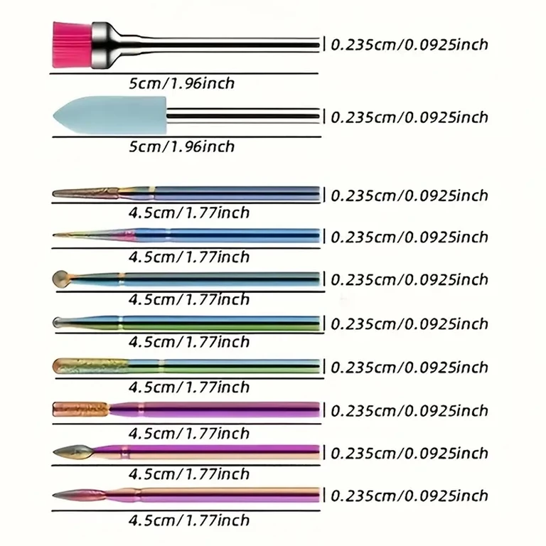 Set freze unghii multicolor 10 piese, capete diamantate pentru pila electrica, manichiura, pedichiura, cuticule, gel si acryl, cu cutie depozitare [4]