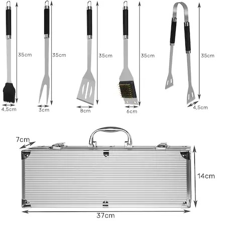 Set gratar cu 5 ustensile,culoare inox, cutie de depozitare aluminiu [2]
