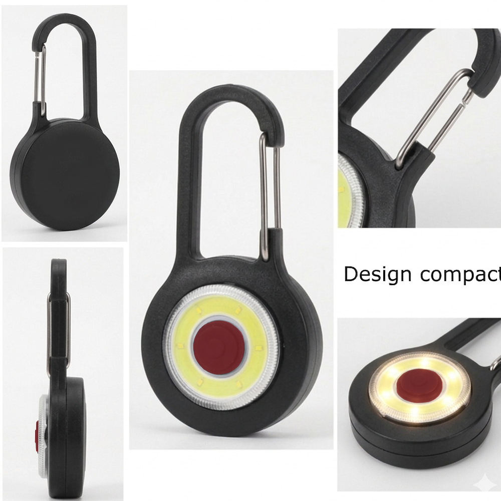 Set iluminare portabil multifunctional, lampa USB flexibila 1.5W 16.8 cm + breloc LED carabiniera + breloc LED compact, 5V, negru, pentru laptop, rucsac si utilizare zilnica [2]