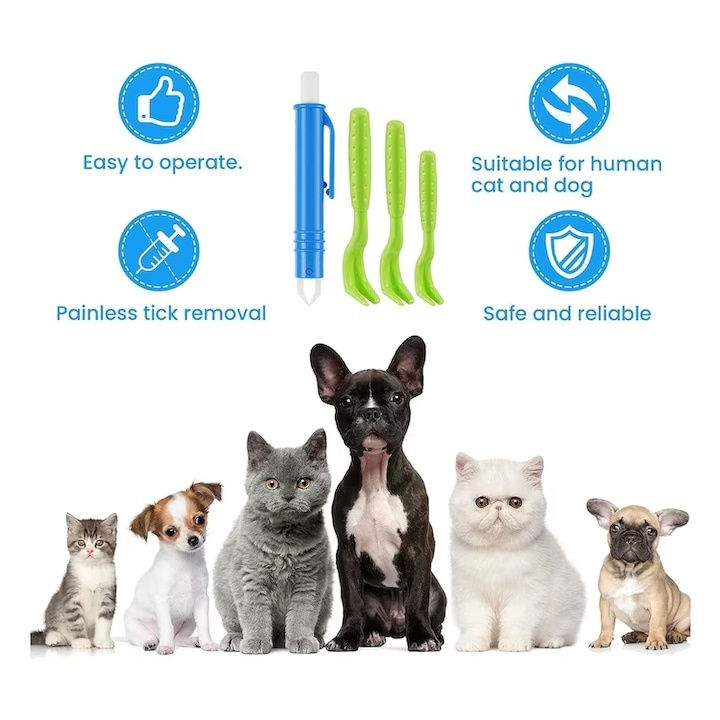 Set indepartare capuse 4 piese, carlige si penseta, plastic rezistent, verde si albastru, pentru caini si pisici [3]