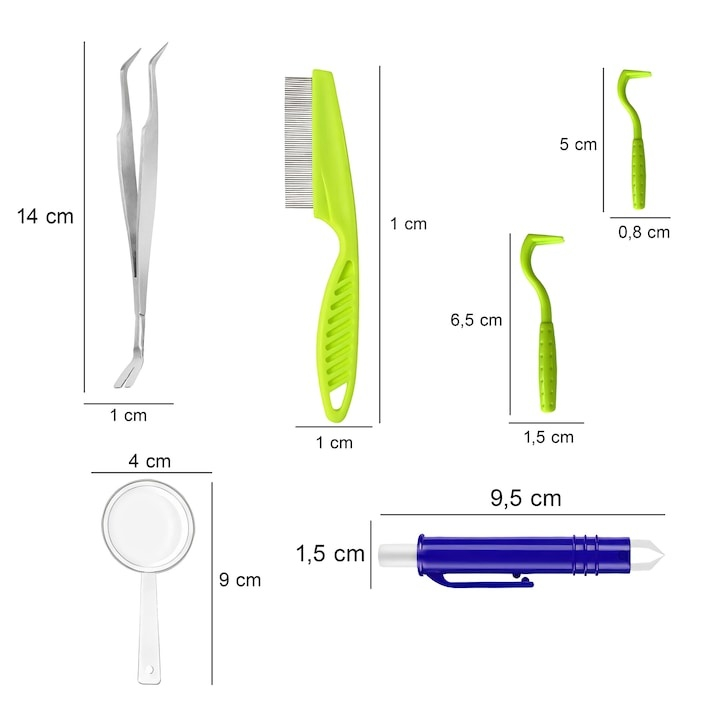 Set indepartare capuse 8 piese, carlige, pensete, lupa, pieptene, etui, pentru oameni si animale [9]