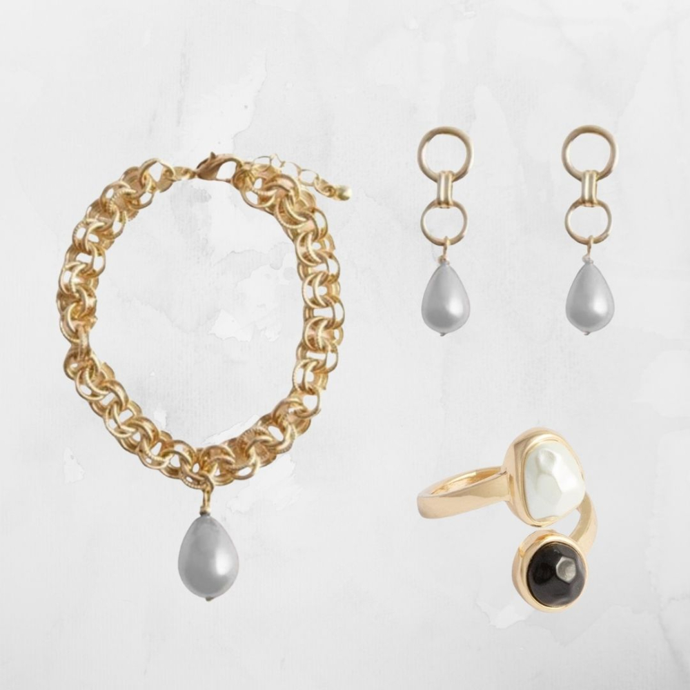 Set inel, brățară și cercei Avon Lestari – bijuterii elegante aurii cu perle decorative, rafinate și feminine, ideale pentru ocazii speciale și cadouri deosebite [2]