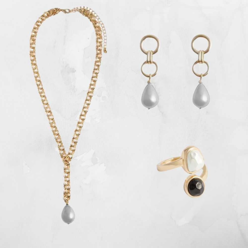 Set inel, colier și cercei Avon Lestari – colecție elegantă de bijuterii aurii cu perle decorative, design rafinat și feminin, ideală pentru ținute de seară, ocazii speciale și cadouri deosebite [2]