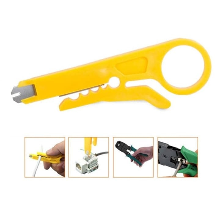 Set instrumente pentru retea LAN cu tester RJ45/RJ11, cleste sertizare 4/6/8P, stripper, push-in LSA, mufe RJ45, taietoare cablu si husa depozitare – pentru instalare si reparatii [3]