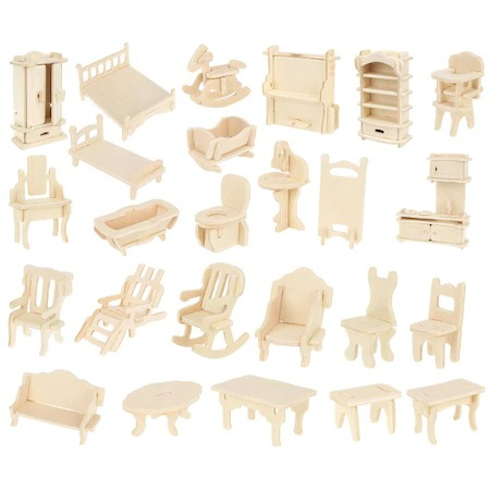 Set mobilier din lemn pentru casuta papusilor, 34 obiecte de mobilier, 175 elemente [2]