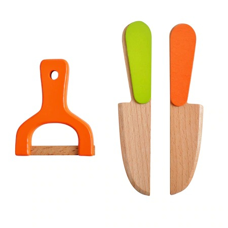 Set de taiat fructe si legume pentru copii,17 piese,2 cutite,1 tocator,1 peeler,cutie lemn - Multicolor [2]