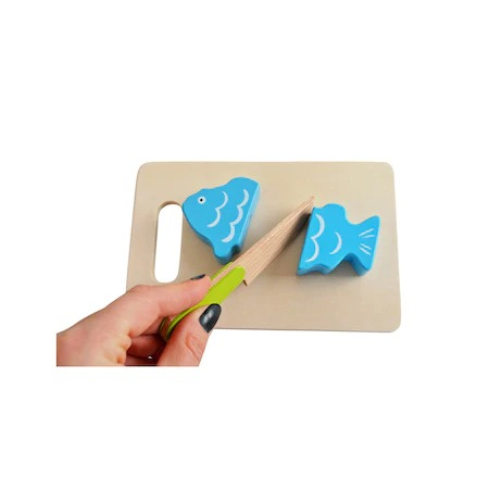 Set de taiat fructe si legume pentru copii,17 piese,2 cutite,1 tocator,1 peeler,cutie lemn - Multicolor [4]