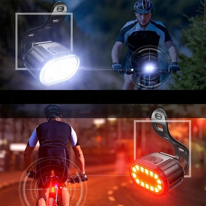 Set lumini bicicleta LED USB, far fata si stop spate, reincarcabile, 6 moduri iluminare, rezistente la apa, montaj rapid, negru [3]