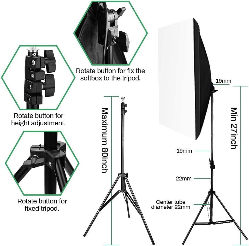 Kit de 2 softboxuri, 2 trepiezi reglabili 200 cm, 2 becuri LED de 105W cu telecomanda control, geanta de transport inclusa [6]
