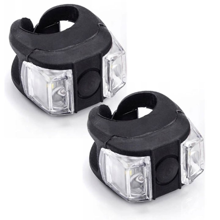 Set lumini LED pentru bicicleta din silicon, 2 bucati – lumina alba si rosie, 3 moduri de iluminare, impermeabile, prindere rapida, negru [2]