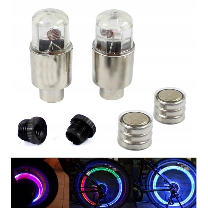 Set lumini LED pentru ventil, colorate, cu senzor de lumina – vizibilitate crescuta si efect vizual spectaculos pentru rotile bicicletei [7]