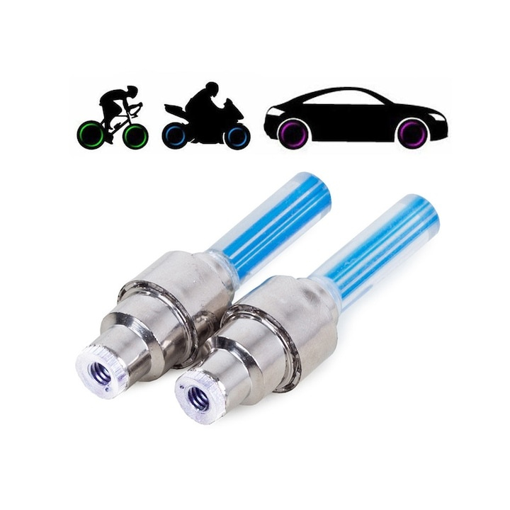 Set lumini LED pentru ventil, cu senzor de miscare, lumina albastra – compatibil universal pentru masini si biciclete, impermeabil, alimentare cu baterii [7]