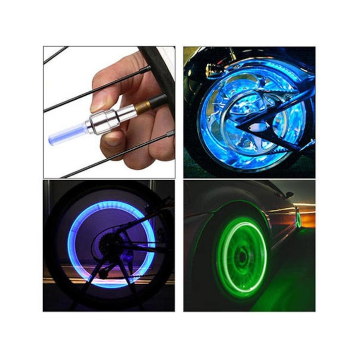 Set lumini LED pentru ventil, cu senzor de miscare, lumina albastra – compatibil universal pentru masini si biciclete, impermeabil, alimentare cu baterii [9]