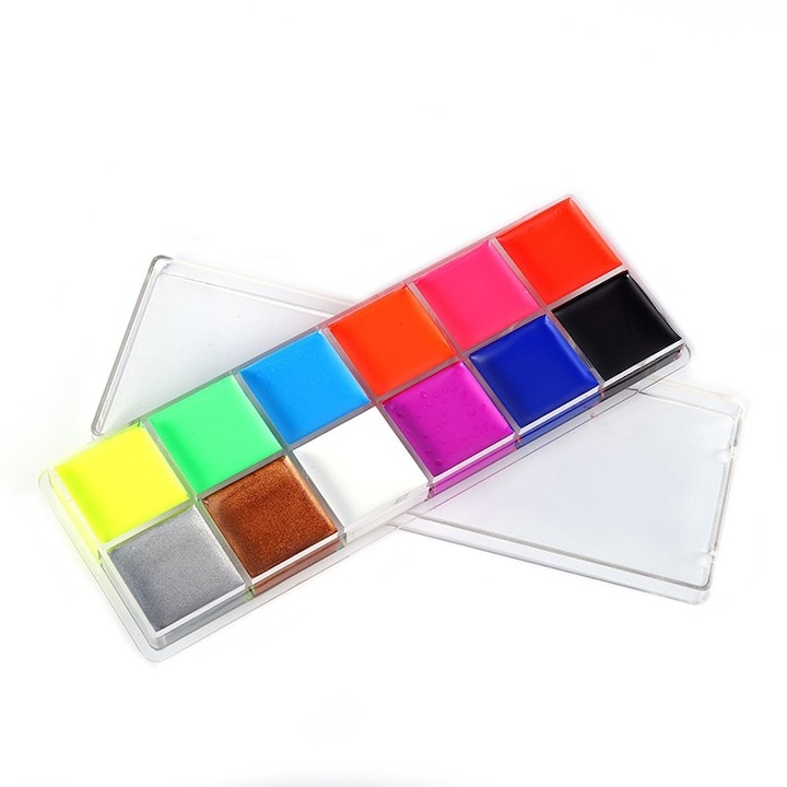 Set machiaj artistic pentru fata si corp, 12 culori vibrante pe baza de ulei, paleta profesionala multicolora [4]
