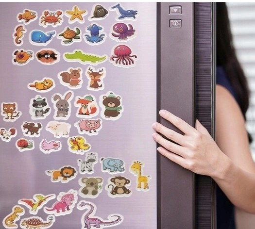 Set magneti pentru frigider cu animale si cutie metalica pentru depozitare, 40 piese multicolore [6]