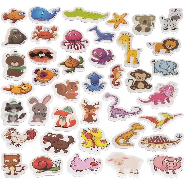 Set magneti pentru frigider cu animale si cutie metalica pentru depozitare, 40 piese multicolore [4]
