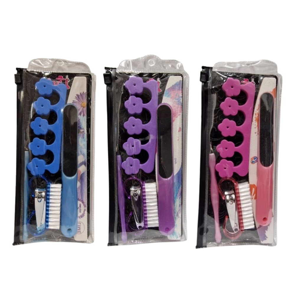 Set manichiura profesional 7 piese, cu pila, buffer, instrumente pentru cuticule, curatare si lustruire, trusa compacta pentru ingrijirea unghiilor acasa sau in salon – disponibil in culorile mov, roz [6]