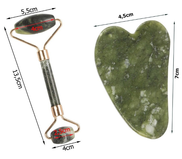 Set Masaj Facial 2 in 1, Rola Jad Verde si Piatra Gua Sha, Detalii Aurii, Anti-Rid si Relaxare [5]